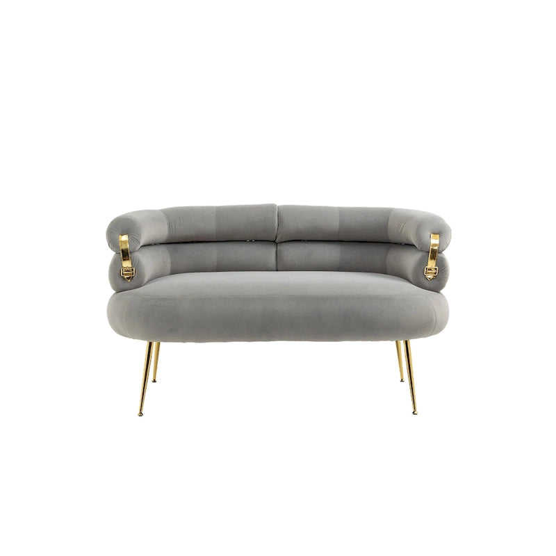 Fauteuil tubulaire long en velours avec pieds dorés