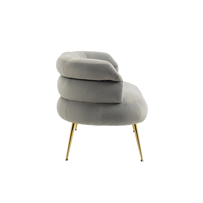 Fauteuil tubulaire long en velours avec pieds dorés