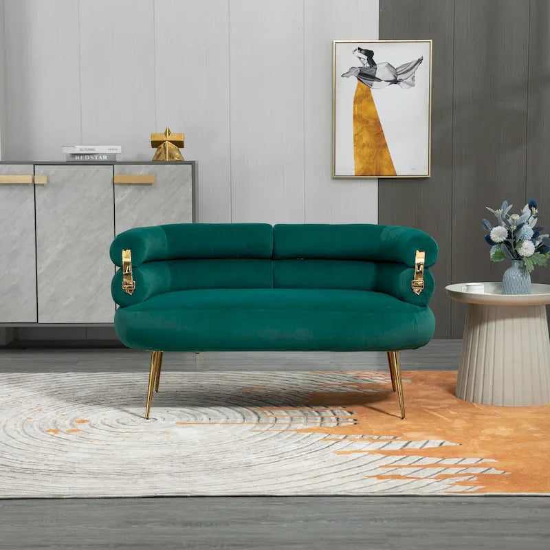 Fauteuil tubulaire long en velours avec pieds dorés