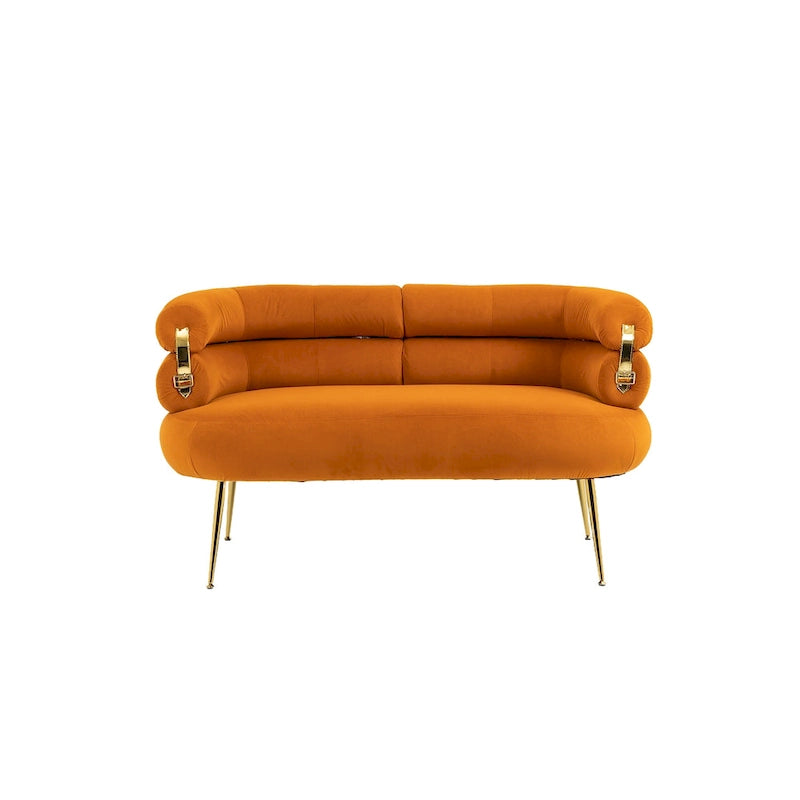 Fauteuil tubulaire long en velours avec pieds dorés