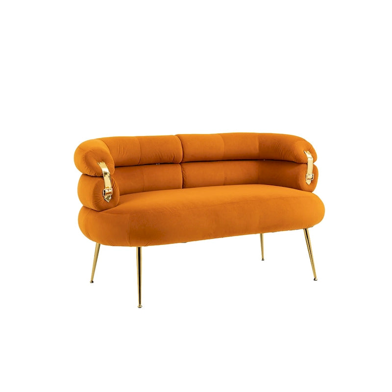 Fauteuil tubulaire long en velours avec pieds dorés