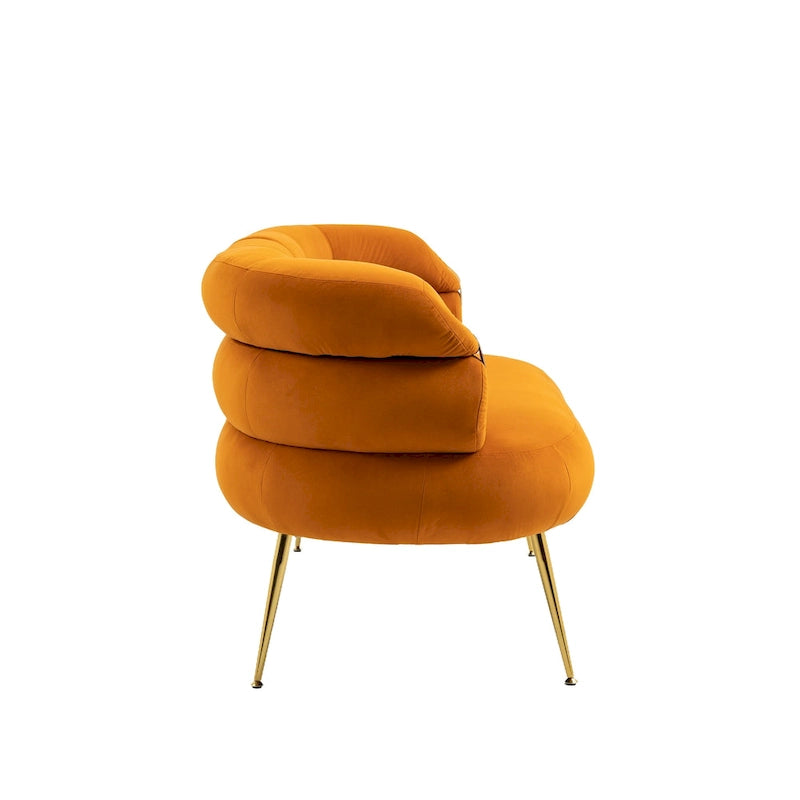 Fauteuil tubulaire long en velours avec pieds dorés
