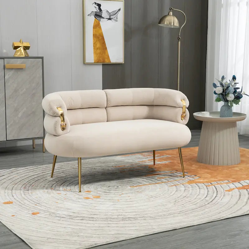 Fauteuil tubulaire long en velours avec pieds dorés
