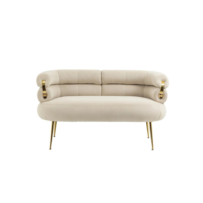 Fauteuil tubulaire long en velours avec pieds dorés