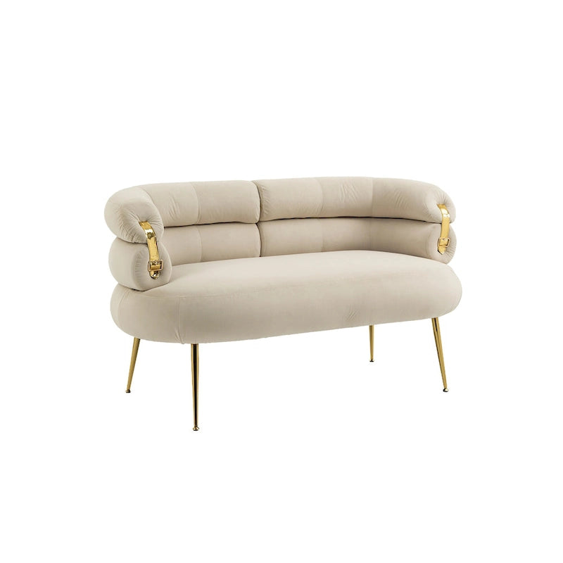 Fauteuil tubulaire long en velours avec pieds dorés