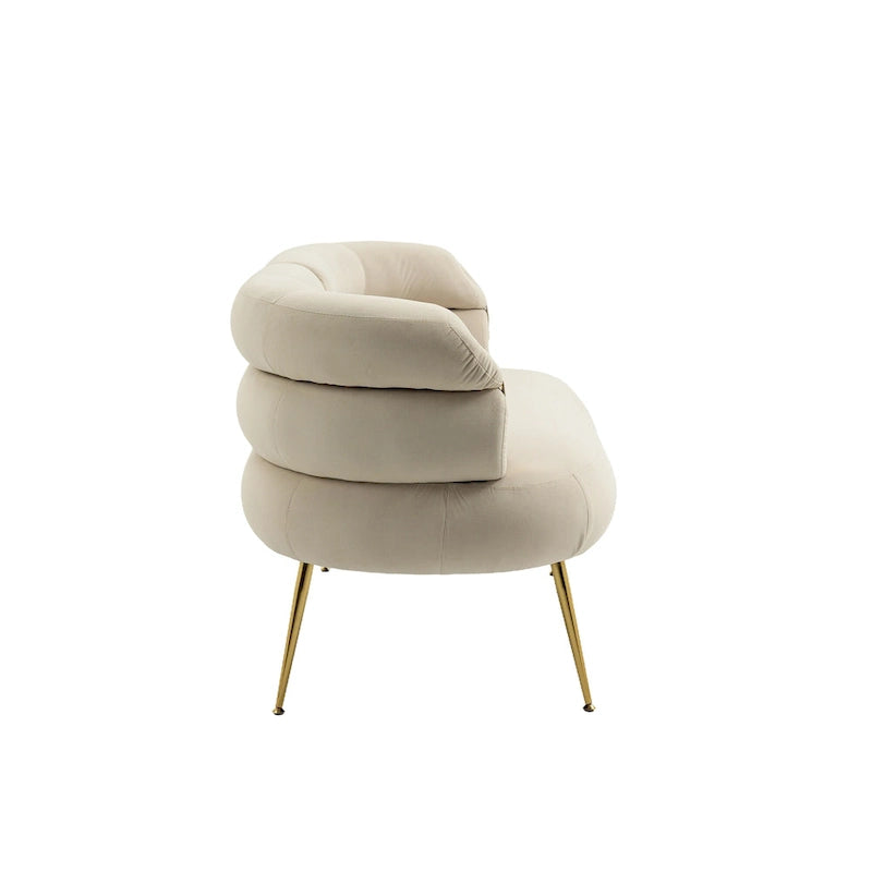 Fauteuil tubulaire long en velours avec pieds dorés