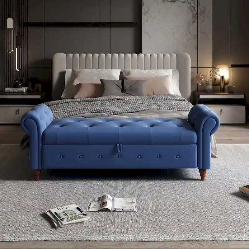 Banc de lit de rangement moderne avec accoudoirs roulés