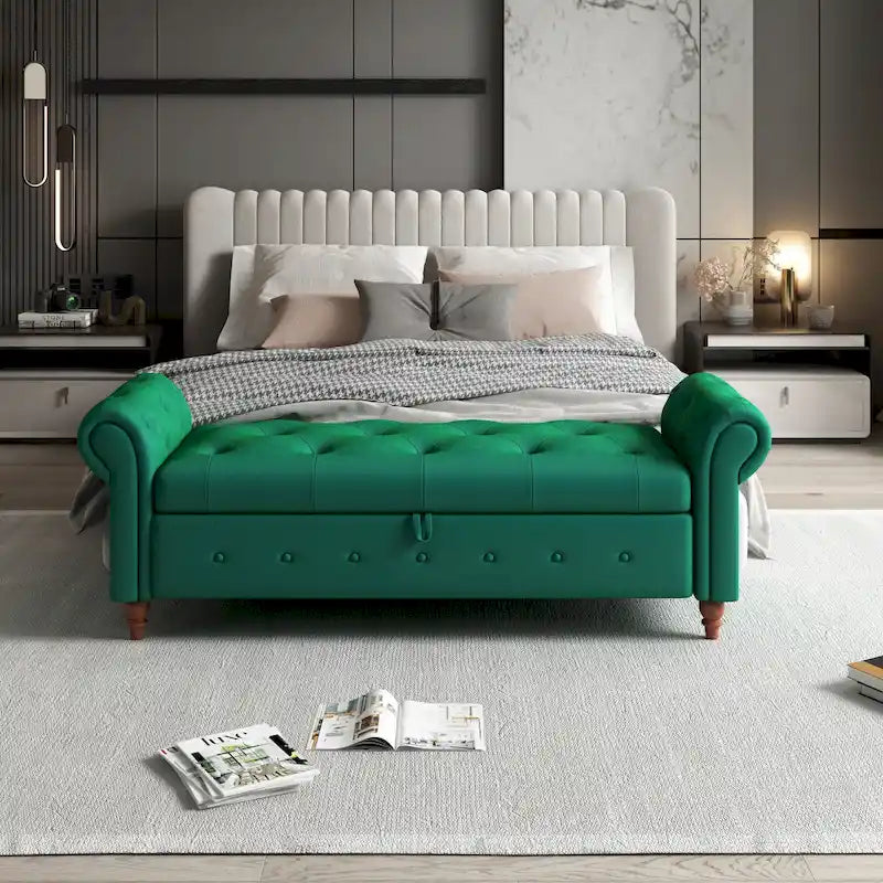 Banc de lit de rangement moderne avec accoudoirs roulés