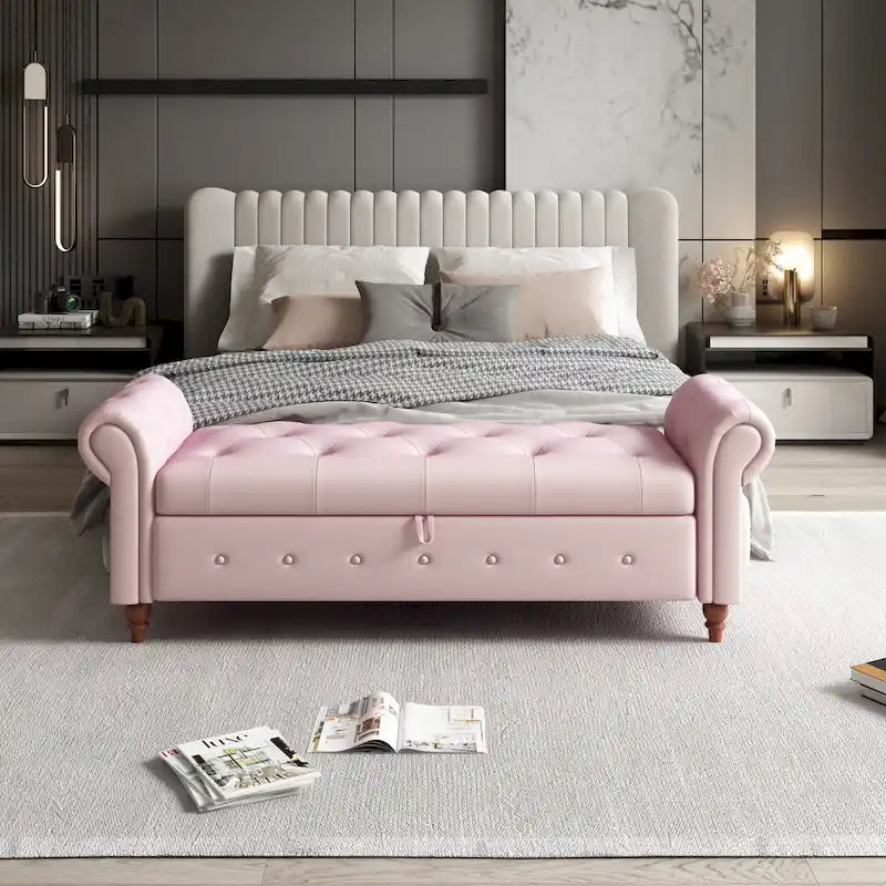Banc de lit de rangement moderne avec accoudoirs roulés