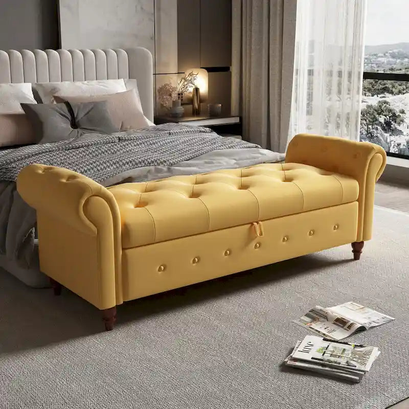 Banc de lit de rangement moderne avec accoudoirs roulés