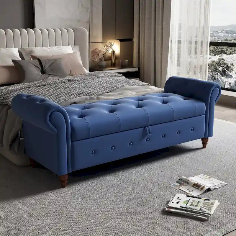 Banc de lit de rangement moderne avec accoudoirs roulés