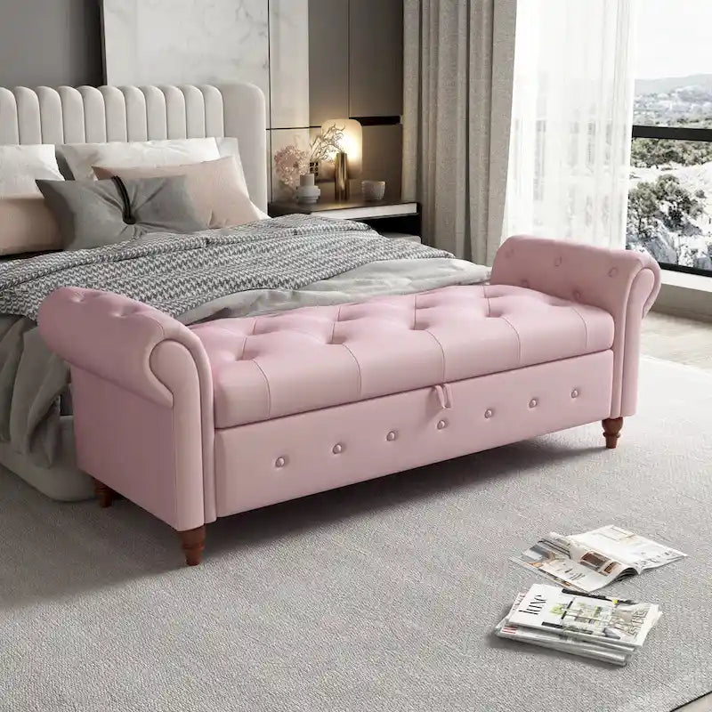 Banc de lit de rangement moderne avec accoudoirs roulés