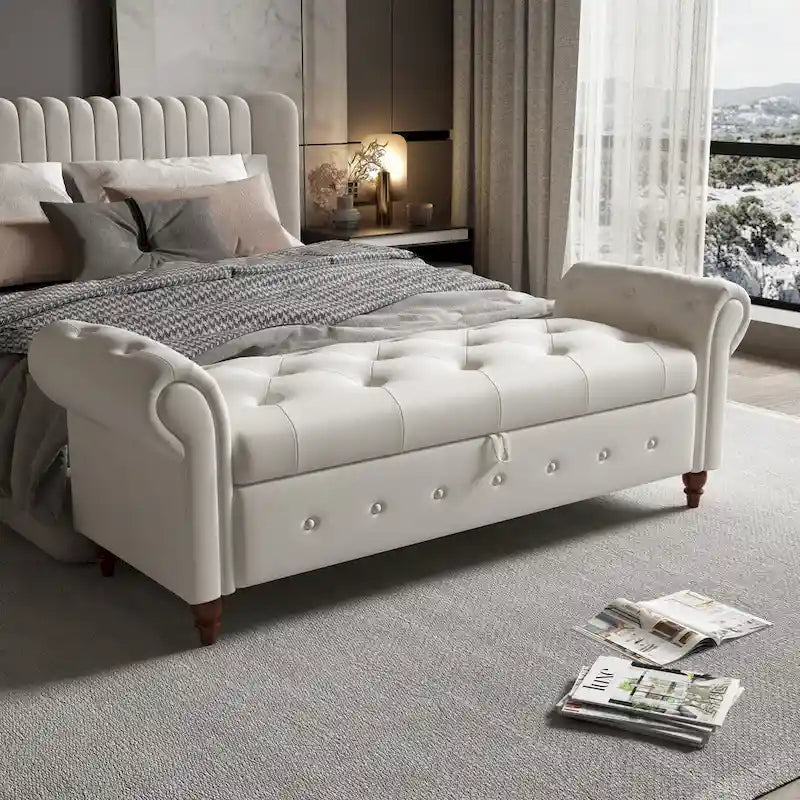 Banc de lit de rangement moderne avec accoudoirs roulés