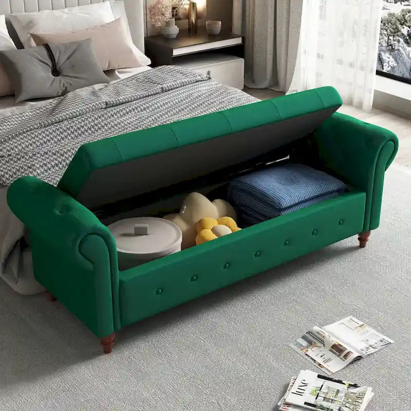 Banc de lit de rangement moderne avec accoudoirs roulés
