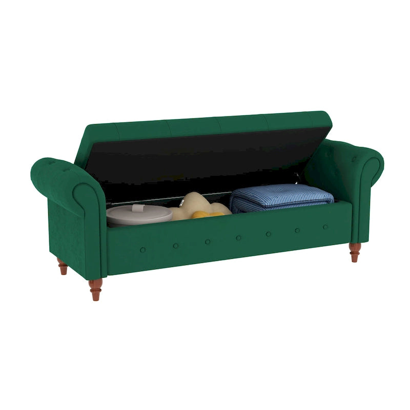 Banc de lit de rangement moderne avec accoudoirs roulés