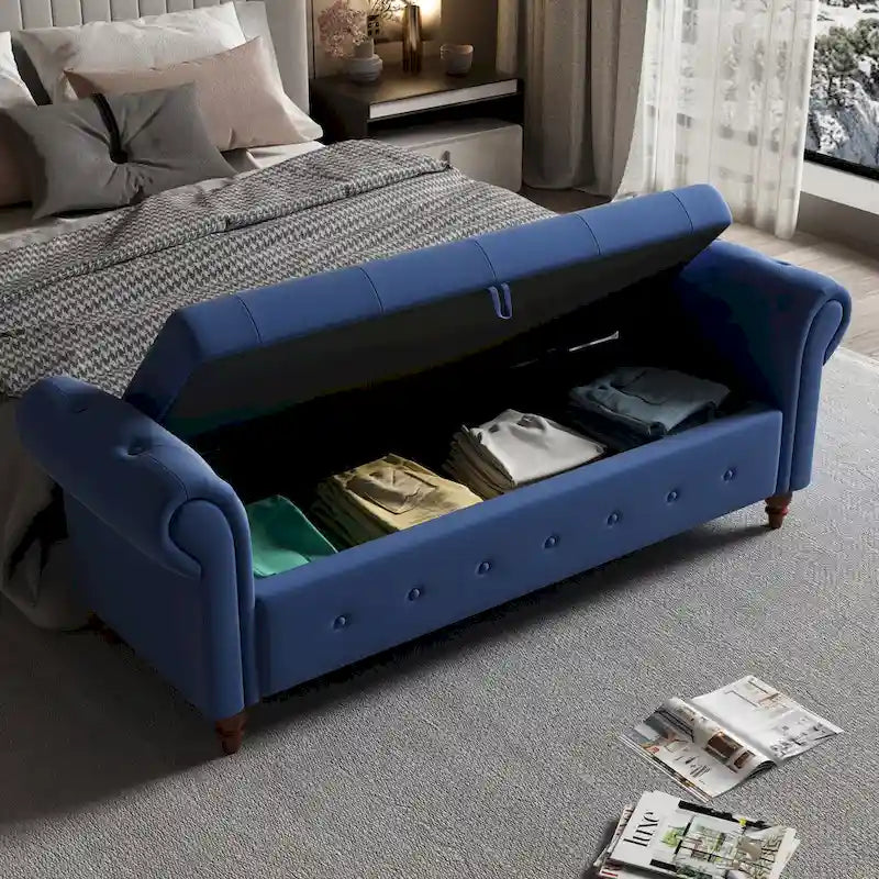 Banc de lit de rangement moderne avec accoudoirs roulés