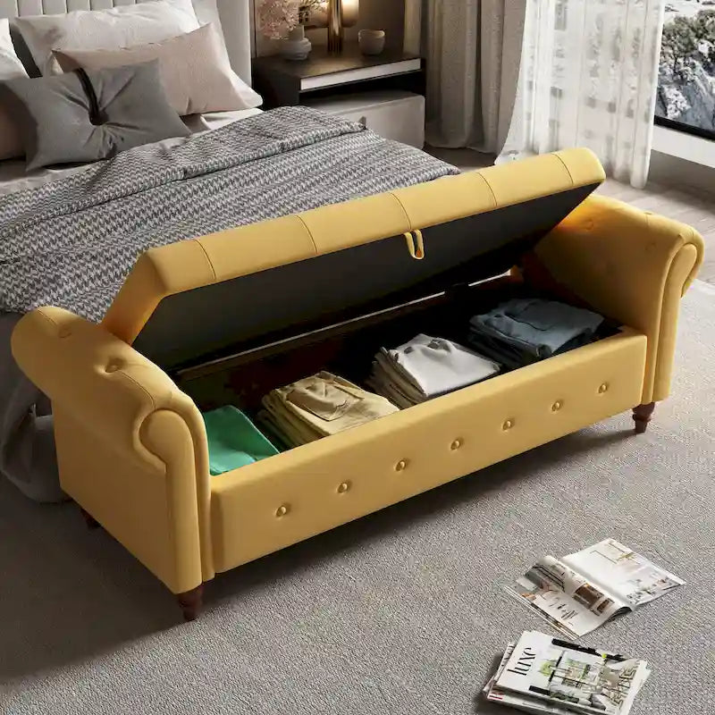 Banc de lit de rangement moderne avec accoudoirs roulés