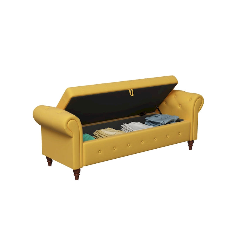 Banc de lit de rangement moderne avec accoudoirs roulés