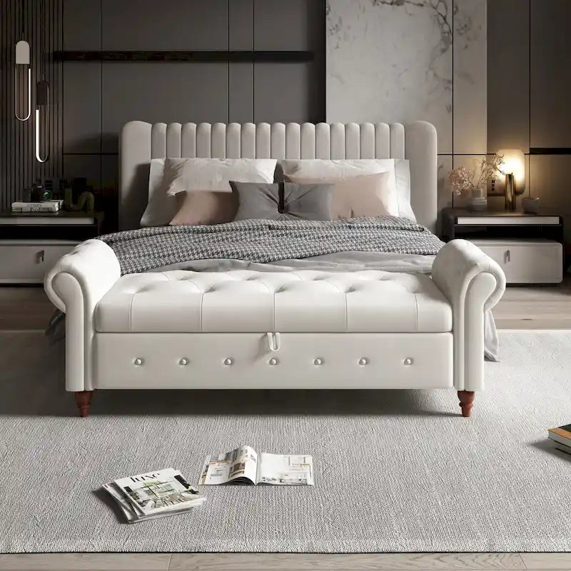 Banc de lit de rangement moderne avec accoudoirs roulés