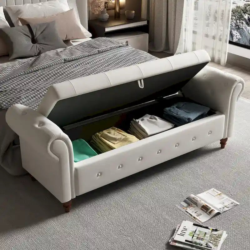 Banc de lit de rangement moderne avec accoudoirs roulés