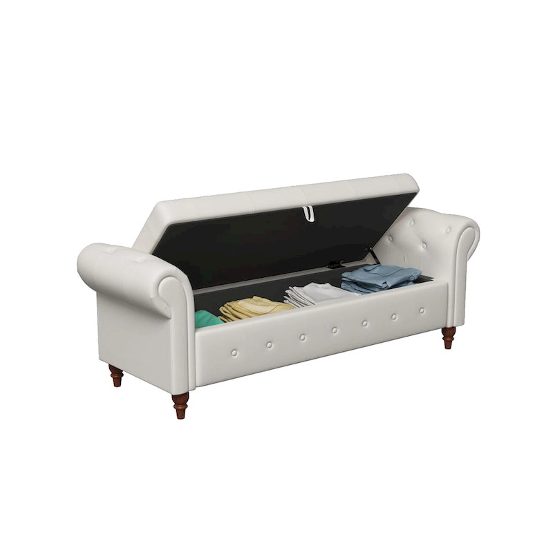 Banc de lit de rangement moderne avec accoudoirs roulés
