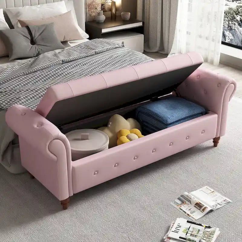 Banc de lit de rangement moderne avec accoudoirs roulés