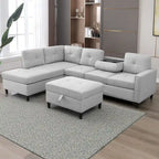 Canapé d'angle en L Mixoy avec 2 porte-gobelets, pouf de rangement