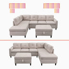 Canapé d'angle en L Mixoy avec 2 porte-gobelets, pouf de rangement