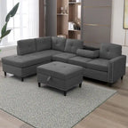 Canapé d'angle en L Mixoy avec 2 porte-gobelets, pouf de rangement
