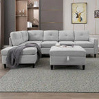 Canapé d'angle en L Mixoy avec 2 porte-gobelets, pouf de rangement