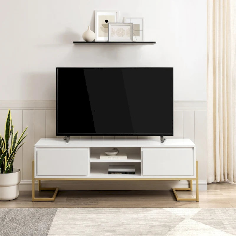 Meuble TV 2 tiroirs Middlebrook avec base en métal