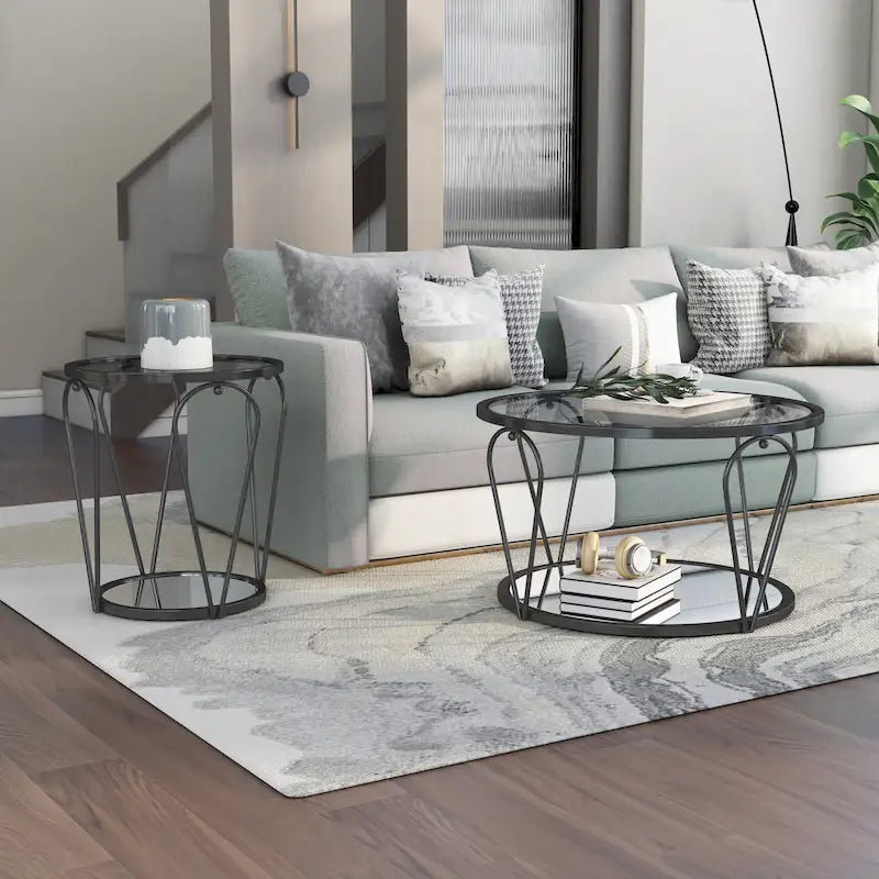 Ensemble de tables basses Gable Glam en verre 2 pièces avec étagère par Furniture of America