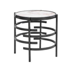 Table d'appoint ronde moderne avec plateau en pierre frittée, table d'appoint chromée/argentée pour salon 52,5 L x 52,5 P x 55 H cm