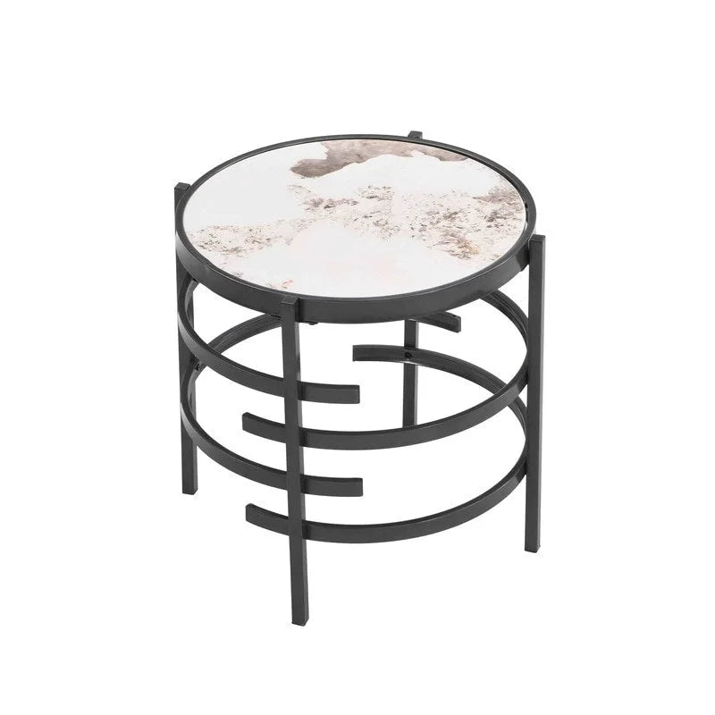 Table d'appoint ronde moderne avec plateau en pierre frittée, table d'appoint chromée/argentée pour salon 52,5 L x 52,5 P x 55 H cm