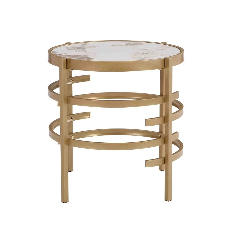 Table d'appoint ronde moderne avec plateau en pierre frittée, table d'appoint chromée/argentée pour salon 52,5 L x 52,5 P x 55 H cm