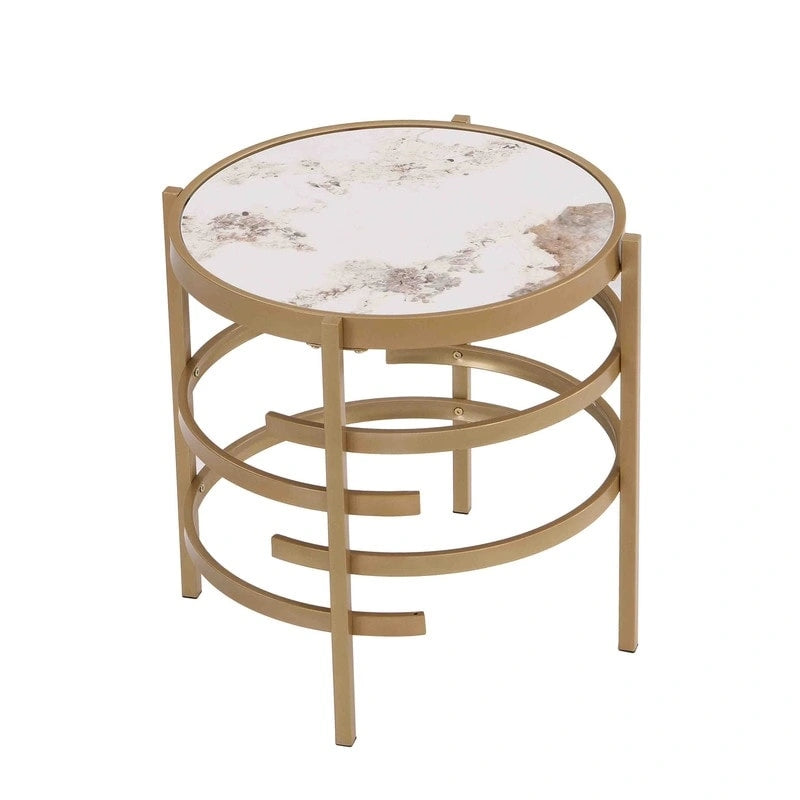 Table d'appoint ronde moderne avec plateau en pierre frittée, table d'appoint chromée/argentée pour salon 52,5 L x 52,5 P x 55 H cm