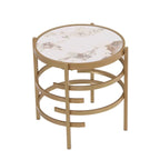 Table d'appoint ronde moderne avec plateau en pierre frittée, table d'appoint chromée/argentée pour salon 52,5 L x 52,5 P x 55 H cm