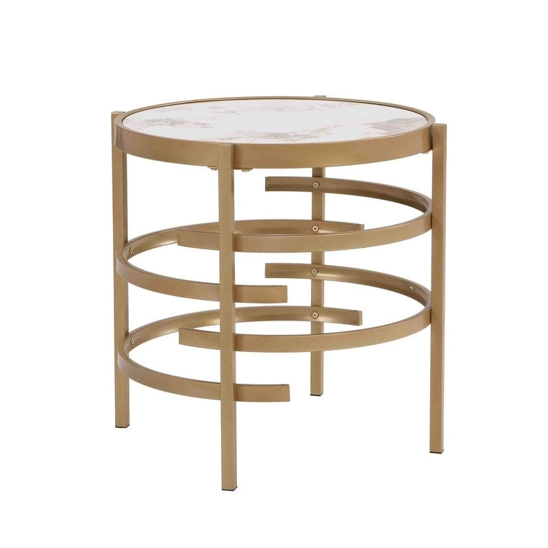 Table d'appoint ronde moderne avec plateau en pierre frittée, table d'appoint chromée/argentée pour salon 52,5 L x 52,5 P x 55 H cm