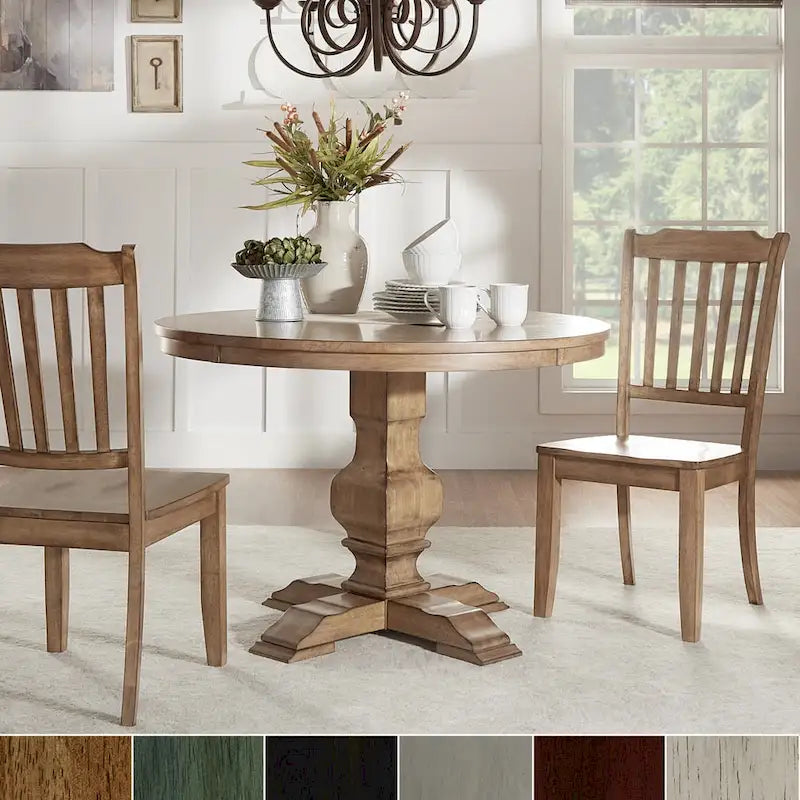 Eleanor Oak Round Solid Wood Top 3-piece Slat Back Dining Set by iNSPIRE Q Classic