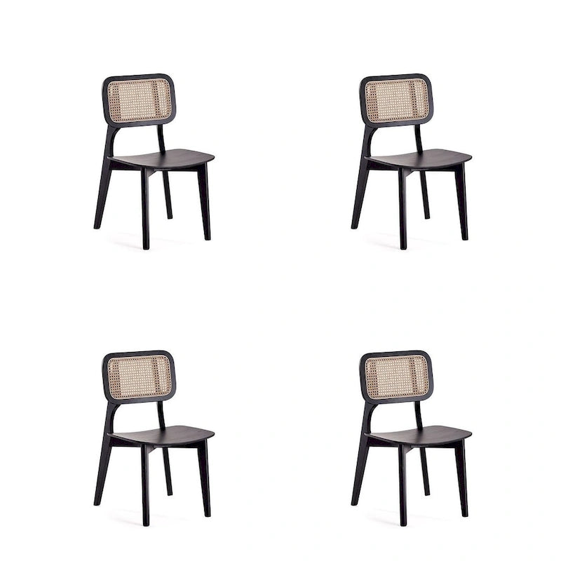 Manhattan Comfort Chaise de salle à manger carrée Versailles en noir et rotin naturel - Lot de 2