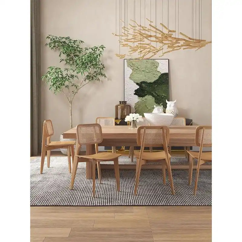 Manhattan Comfort Chaise de salle à manger carrée Versailles en noir et rotin naturel - Lot de 2