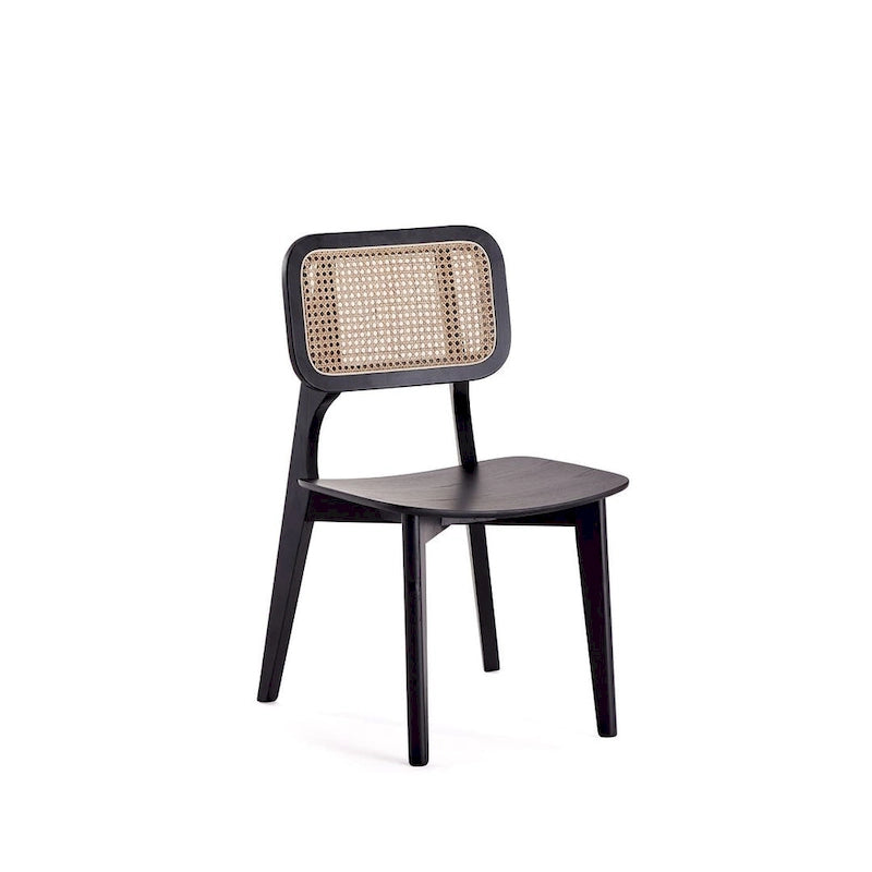 Manhattan Comfort Chaise de salle à manger carrée Versailles en noir et rotin naturel - Lot de 2