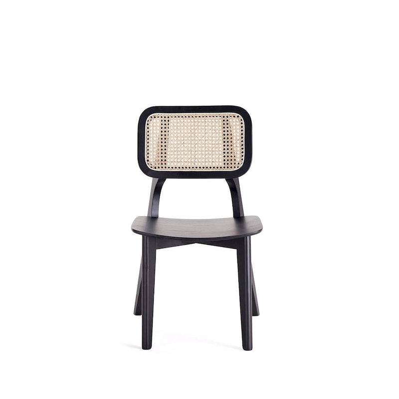 Manhattan Comfort Chaise de salle à manger carrée Versailles en noir et rotin naturel - Lot de 2