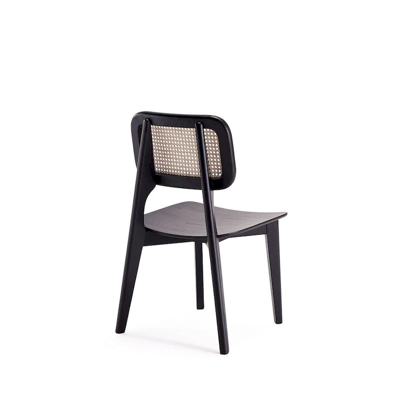 Manhattan Comfort Chaise de salle à manger carrée Versailles en noir et rotin naturel - Lot de 2