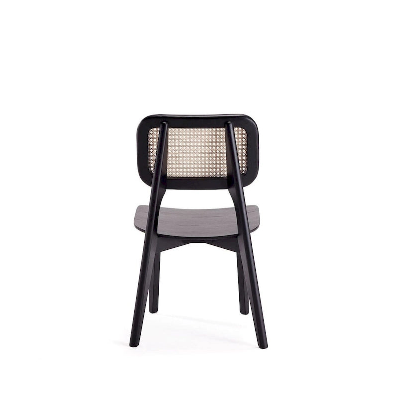 Manhattan Comfort Chaise de salle à manger carrée Versailles en noir et rotin naturel - Lot de 2