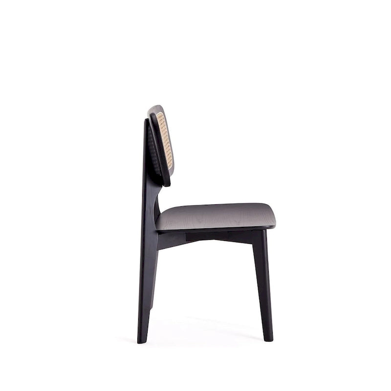 Manhattan Comfort Chaise de salle à manger carrée Versailles en noir et rotin naturel - Lot de 2
