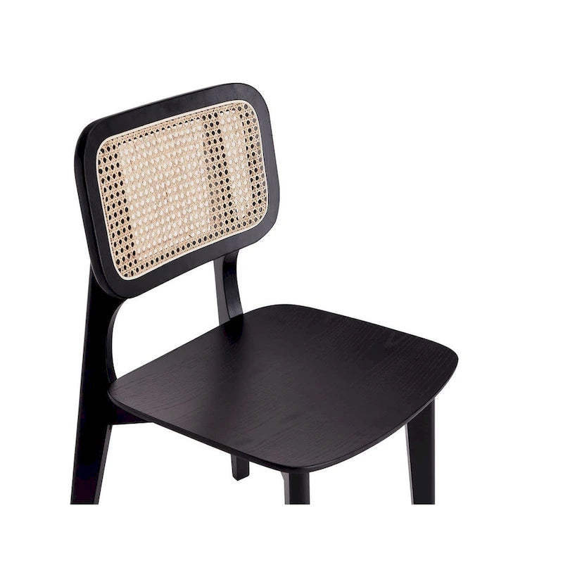 Manhattan Comfort Chaise de salle à manger carrée Versailles en noir et rotin naturel - Lot de 2