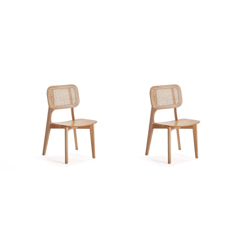 Manhattan Comfort Chaise de salle à manger carrée Versailles en noir et rotin naturel - Lot de 2