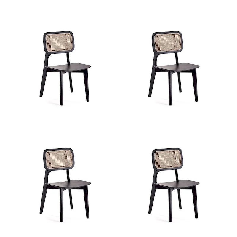 Manhattan Comfort Chaise de salle à manger carrée Versailles en noir et rotin naturel - Lot de 2