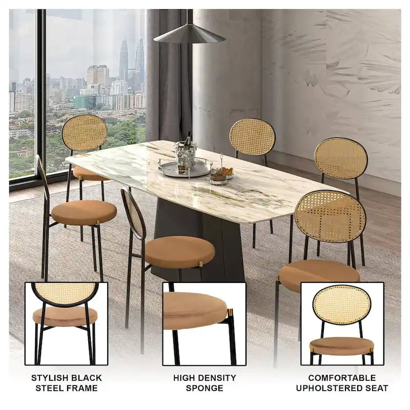 Chaise de salle à manger moderne Leisuremod Euston avec assise rembourrée en velours – Chaise d'appoint à dossier en osier pour bureau à domicile, salon et cuisine